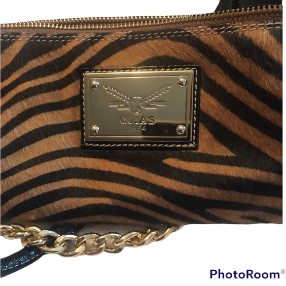 Guia’s 100% Leather Animal Print Gold Chain with Tassel Handbag made in Italy - Picture 16 of 16